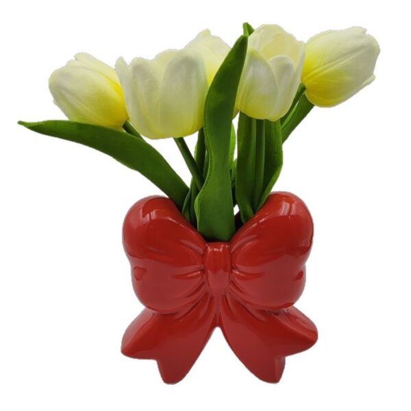 "Bouquet Whisper" – Ceramic Bouquet-Shaped Flower Vase with Ribbon Detail