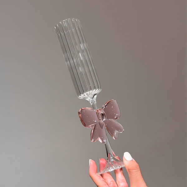 bow-champagne-flute-ribbed-pink-angle Pink Bow Champagne Flute - Ribbed and Smooth Stemware