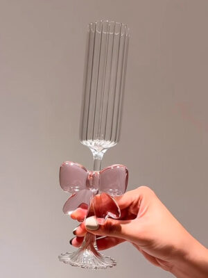 Pink Bow Champagne Flute - Ribbed and Smooth Stemware