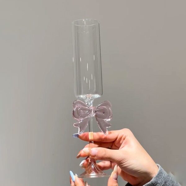 bow-champagne-flute-smooth-pink Pink Bow Champagne Flute - Ribbed and Smooth Stemware