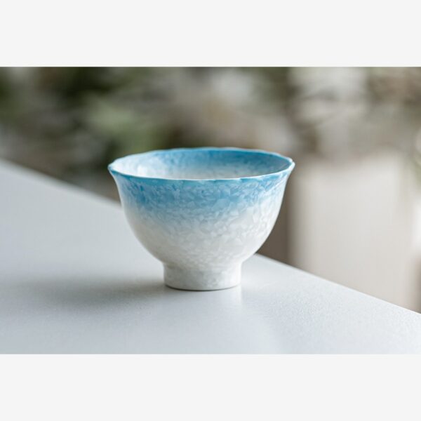Crystal Glaze Flower Rim Tea Cup – Ice Blue Gongfu Cup