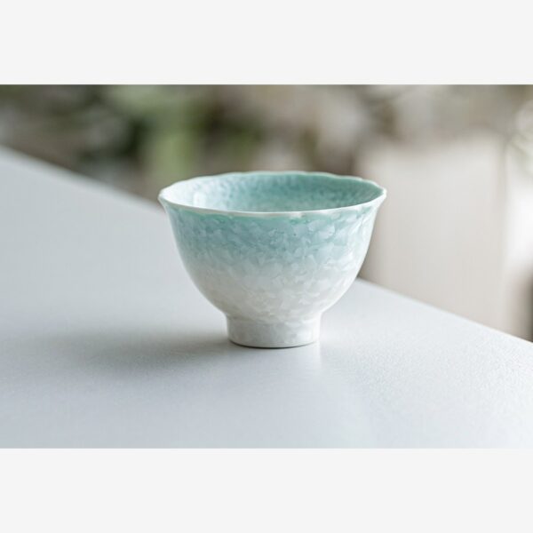 Crystal Glaze Flower Rim Tea Cup – Ice Blue Gongfu Cup