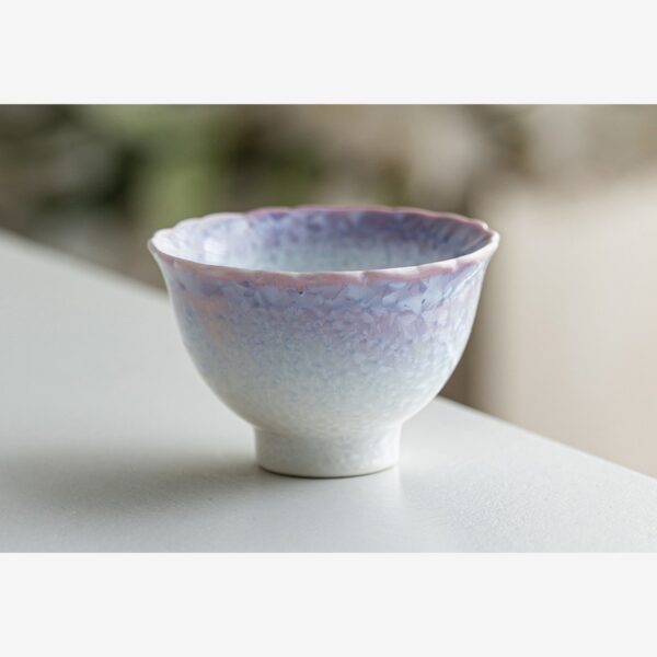 Crystal Glaze Flower Rim Tea Cup – Ice Blue Gongfu Cup