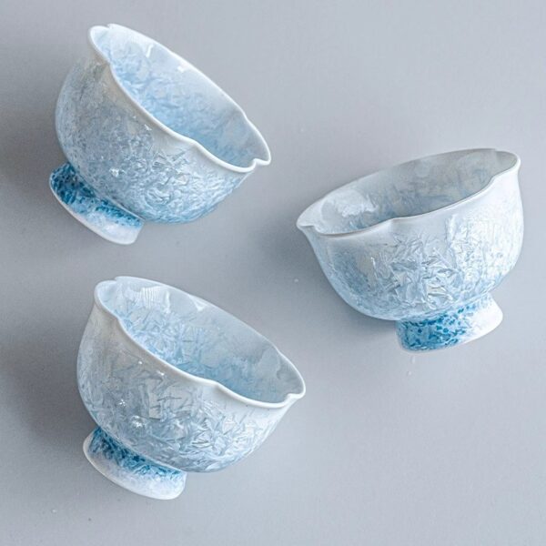 Crystal Glaze Flower Rim Tea Cup – Ice Blue Gongfu Cup