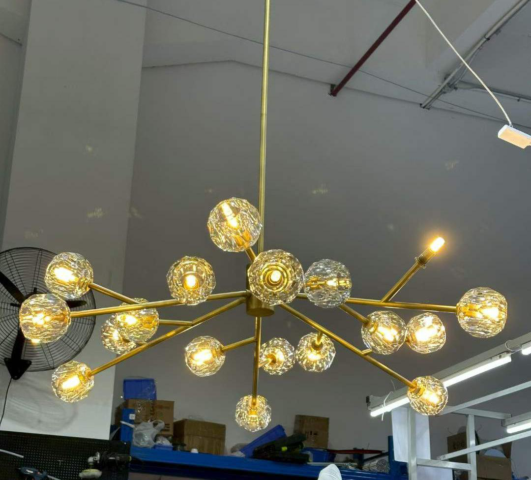 Gold glass globe molecular chandelier custom lighting case study
