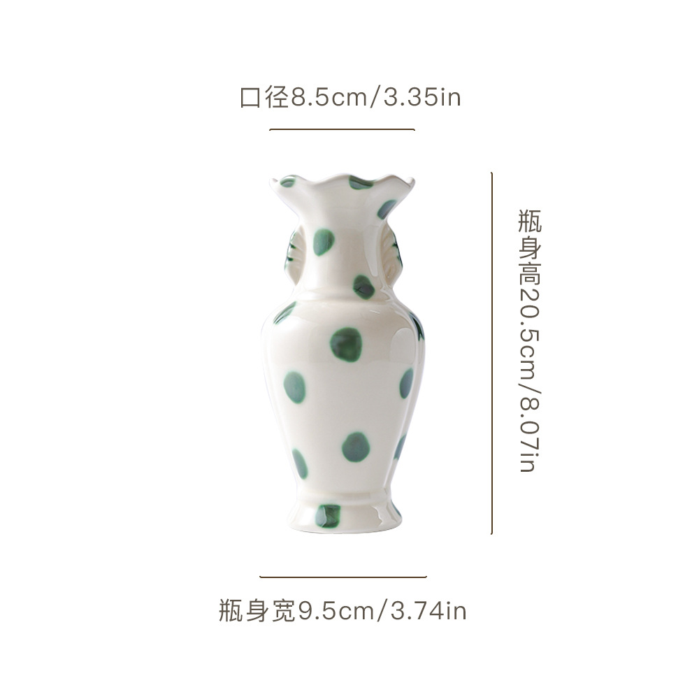 Flared-rim green dot ceramic vase dimensions