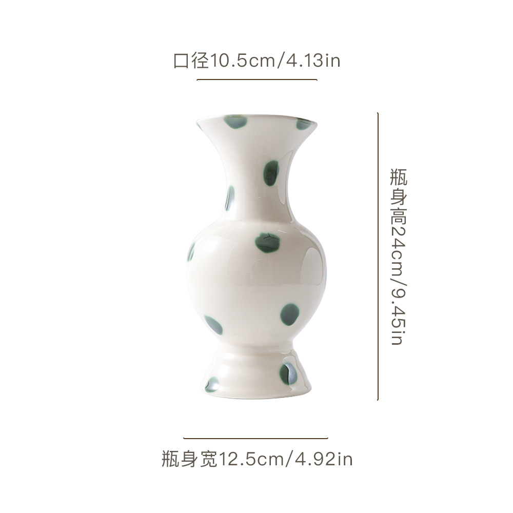 Round-neck green dot ceramic vase dimensions