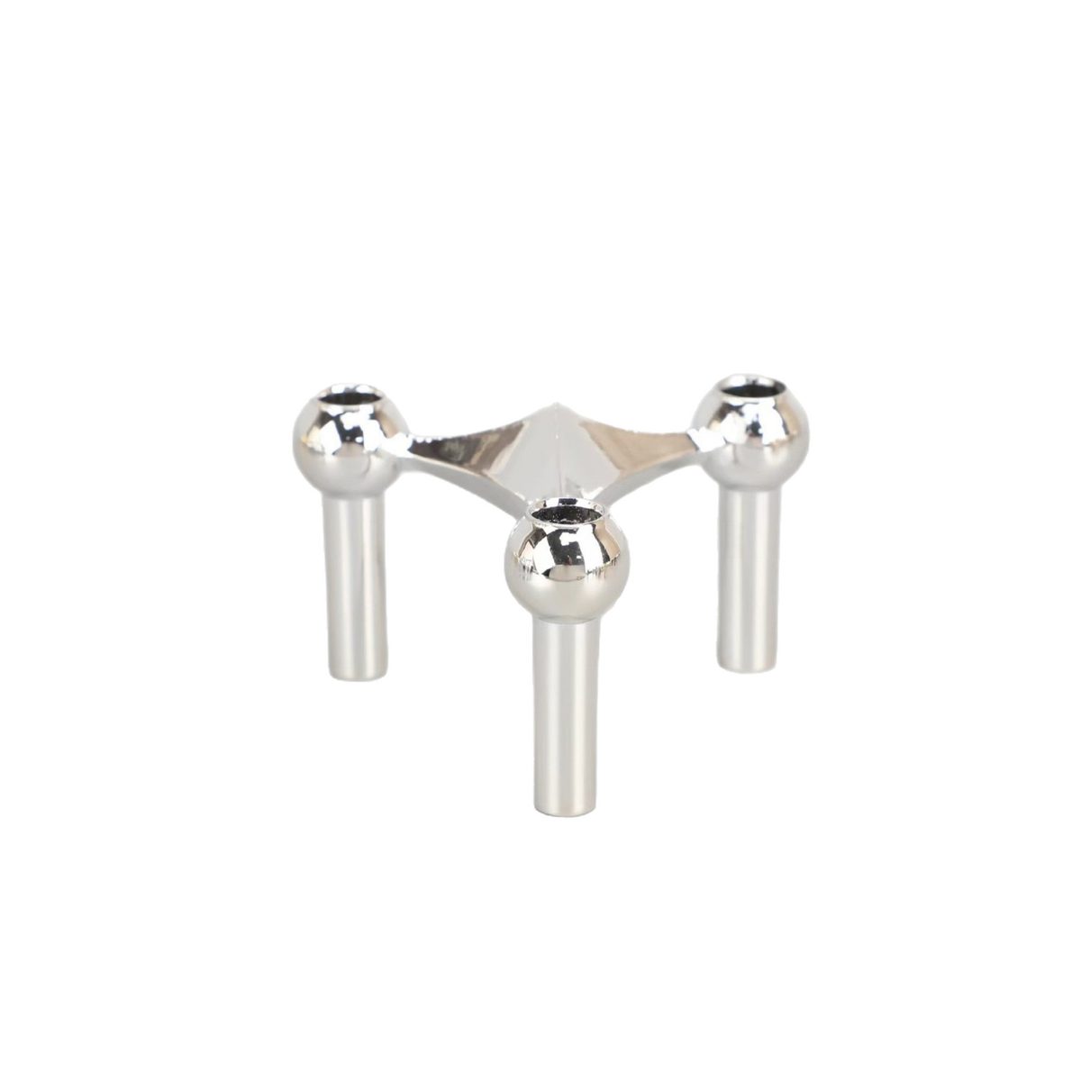 Glossy white finish — three-arm candelabra