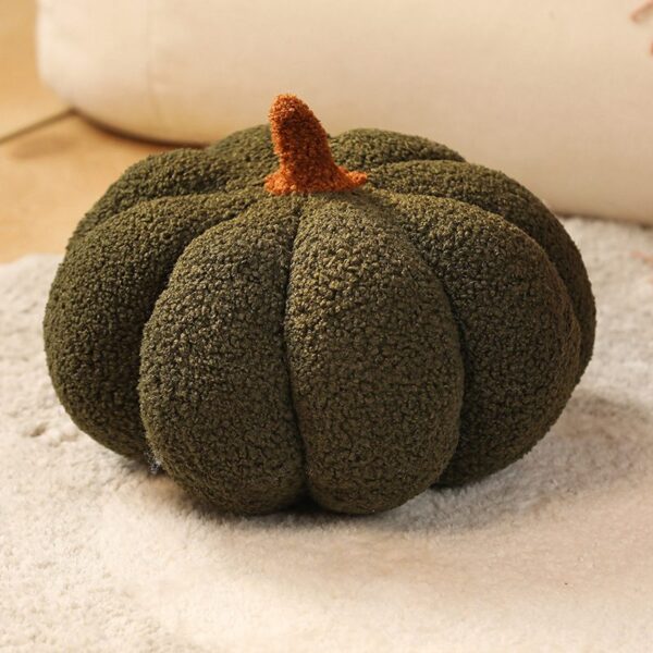 pk01-olive Ins-Style Pumpkin Shaped Plush Pillow – Teddy Fleece Decorative Cushion